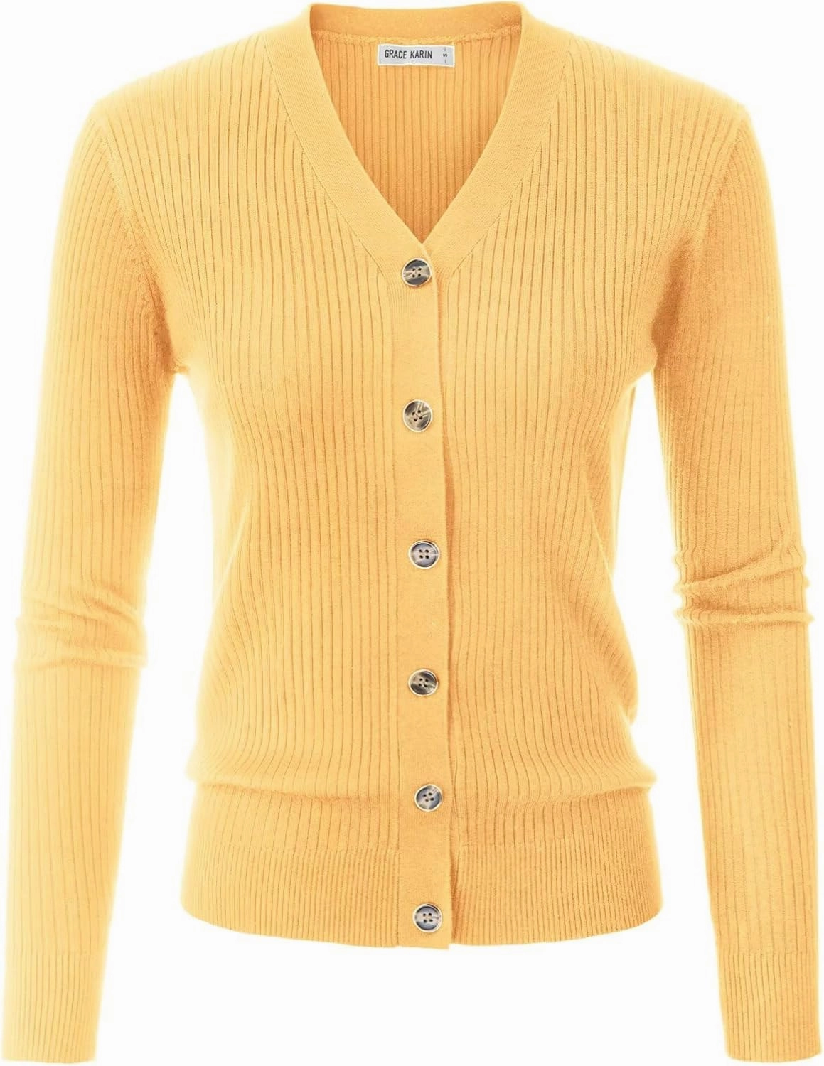 GRACE KARIN Women's Button Up V Neck Long Sleeve Soft Basic Knit Cardigan Sweater