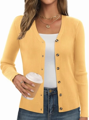 GRACE KARIN Women's Button Up V Neck Long Sleeve Soft Basic Knit Cardigan Sweater