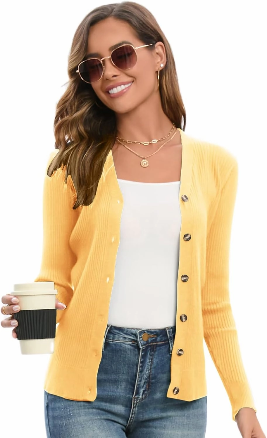 GRACE KARIN Women's Button Up V Neck Long Sleeve Soft Basic Knit Cardigan Sweater