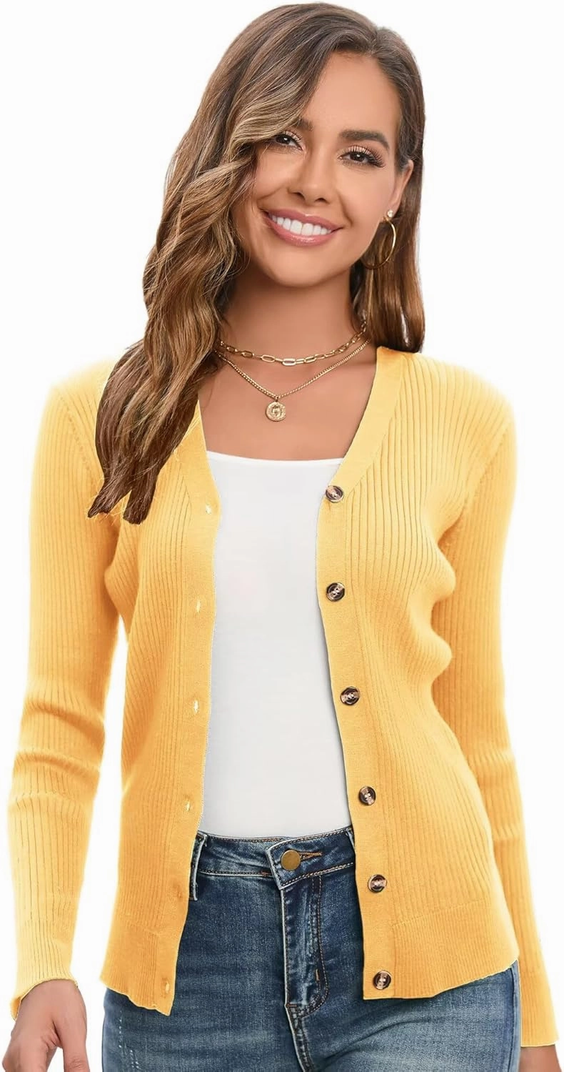 GRACE KARIN Women's Button Up V Neck Long Sleeve Soft Basic Knit Cardigan Sweater