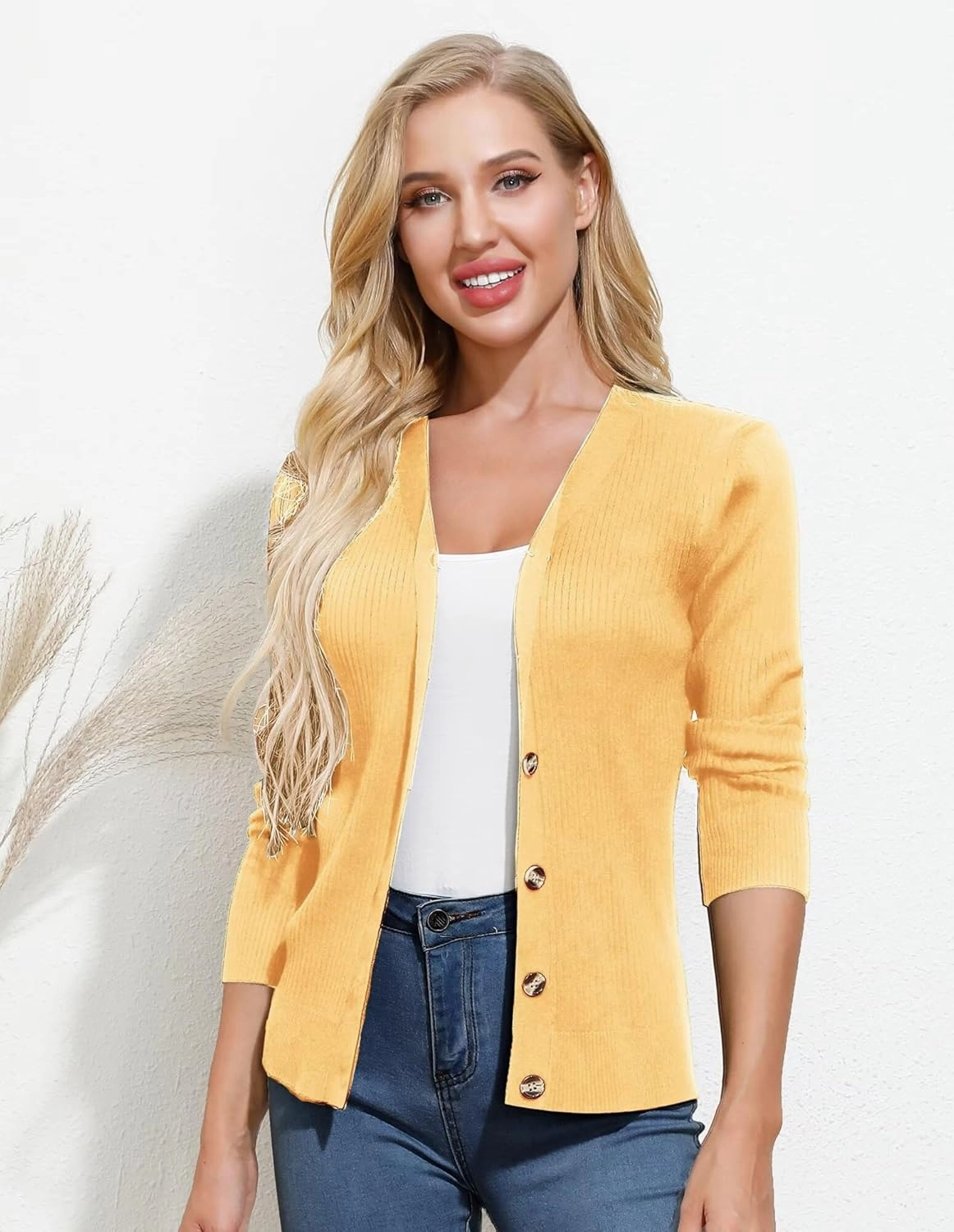 GRACE KARIN Women's Button Up V Neck Long Sleeve Soft Basic Knit Cardigan Sweater