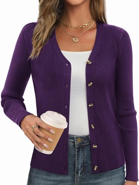 GRACE KARIN Women's Button Up V Neck Long Sleeve Soft Basic Knit Cardigan Sweater