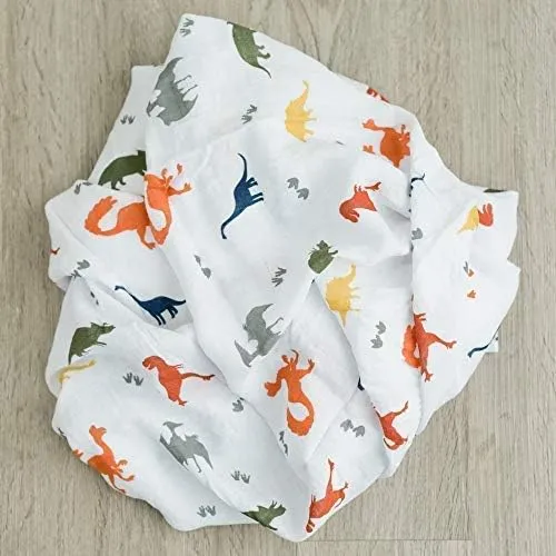 GRACED SOFT LUXURIES 2-Pack Dinosaur Swaddle Blanket Super Soft Luxury Decorative Baby Muslin Swaddle Blankets Wraps (Dinoland)