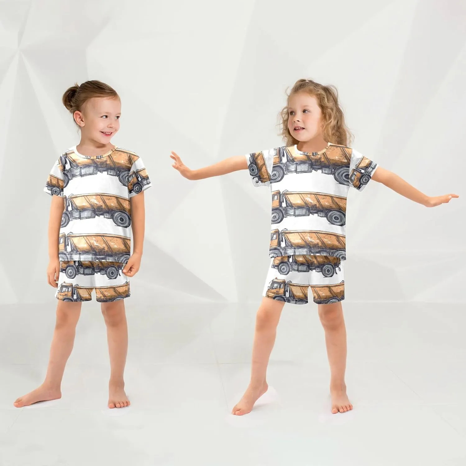 Green Garbage Truck Cars Pajamas Short Set 2 Piece Summer Sleepwear