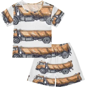 Green Garbage Truck Cars Pajamas Short Set 2 Piece Summer Sleepwear