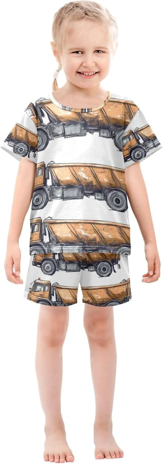 Green Garbage Truck Cars Pajamas Short Set 2 Piece Summer Sleepwear