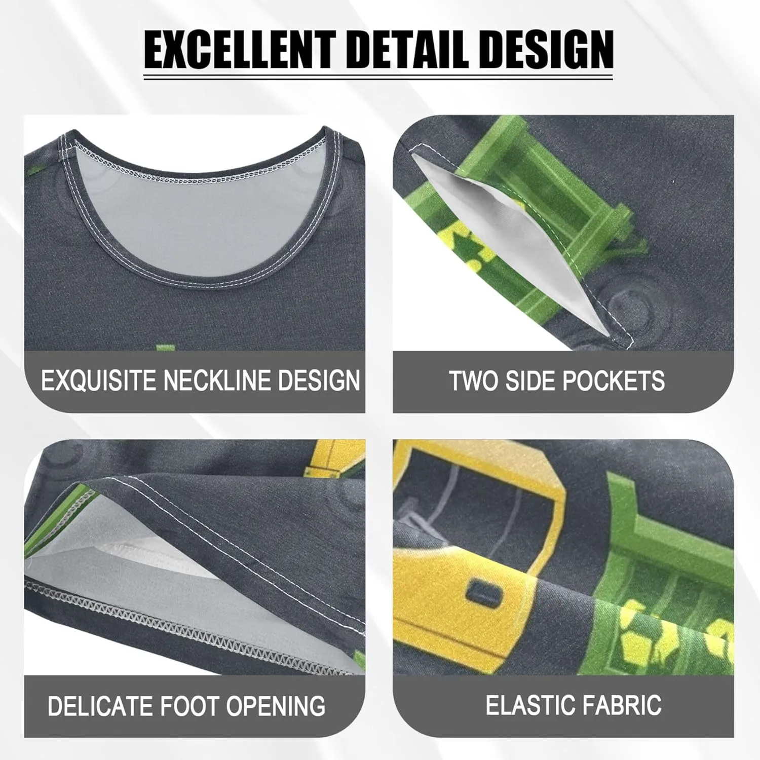 Green Garbage Trucks Cars Summer Pajamas Short Set 2 Piece Sleepwear