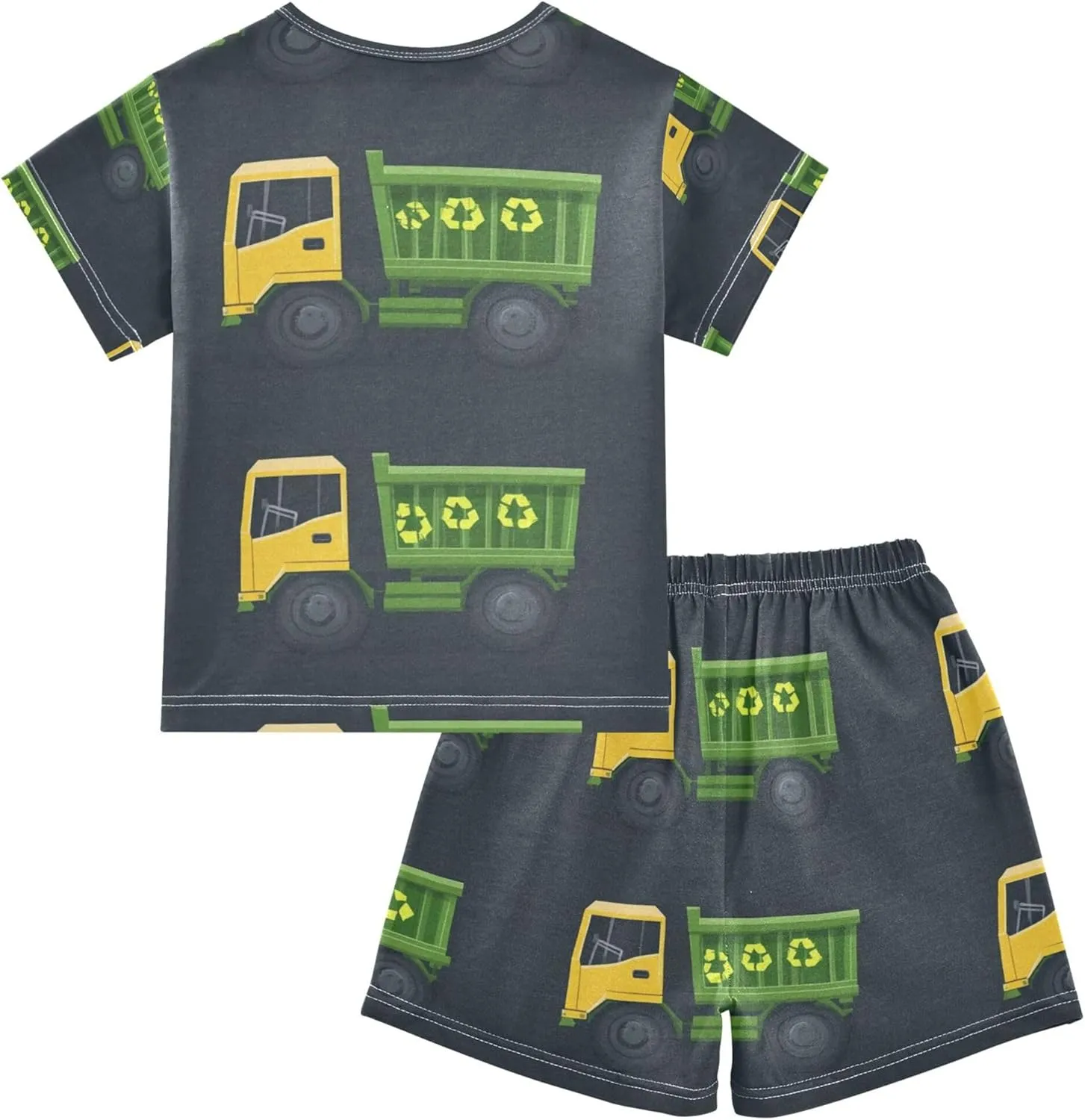Green Garbage Trucks Cars Summer Pajamas Short Set 2 Piece Sleepwear