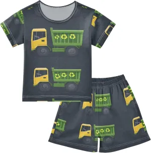 Green Garbage Trucks Cars Summer Pajamas Short Set 2 Piece Sleepwear