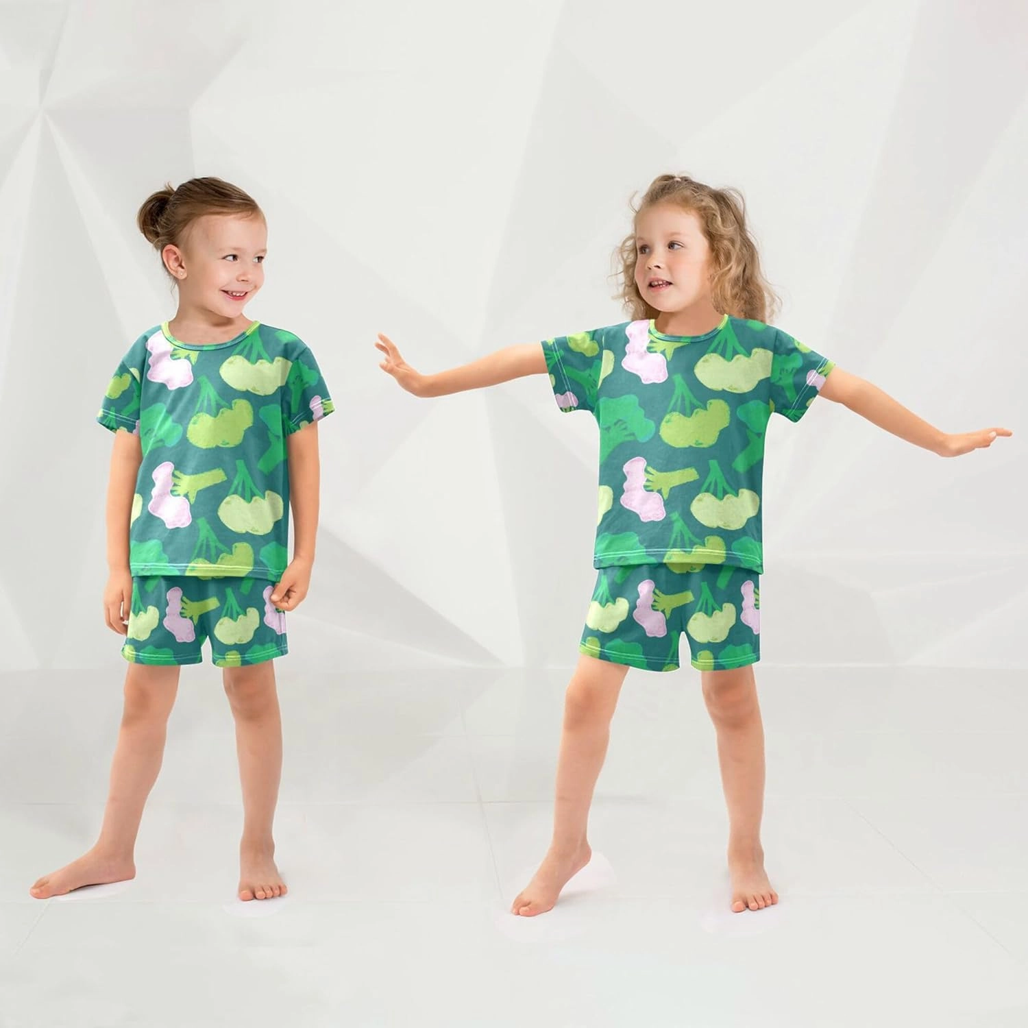 Green Cabbage Broccoli Vegetable Summer Short Pajamas Set 2 Piece Cotton Sleepwear