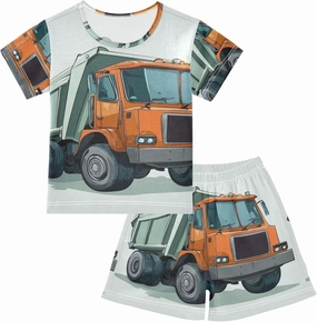 Grey Garbage Truck Cartoon Summer Pajamas Short Set 2 Piece Sleepwear