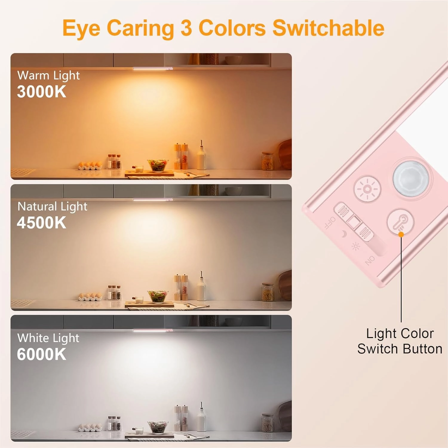 Gritin 10.2inch Under Cabinet Lighting Rechargeable -84 LED Super Bright,3-Color& 5 Level Brightness,4 Modes,Motion Sensor, Long Lasting- Easy Installation Magnetic Closet Lights -2 Pack-Pink