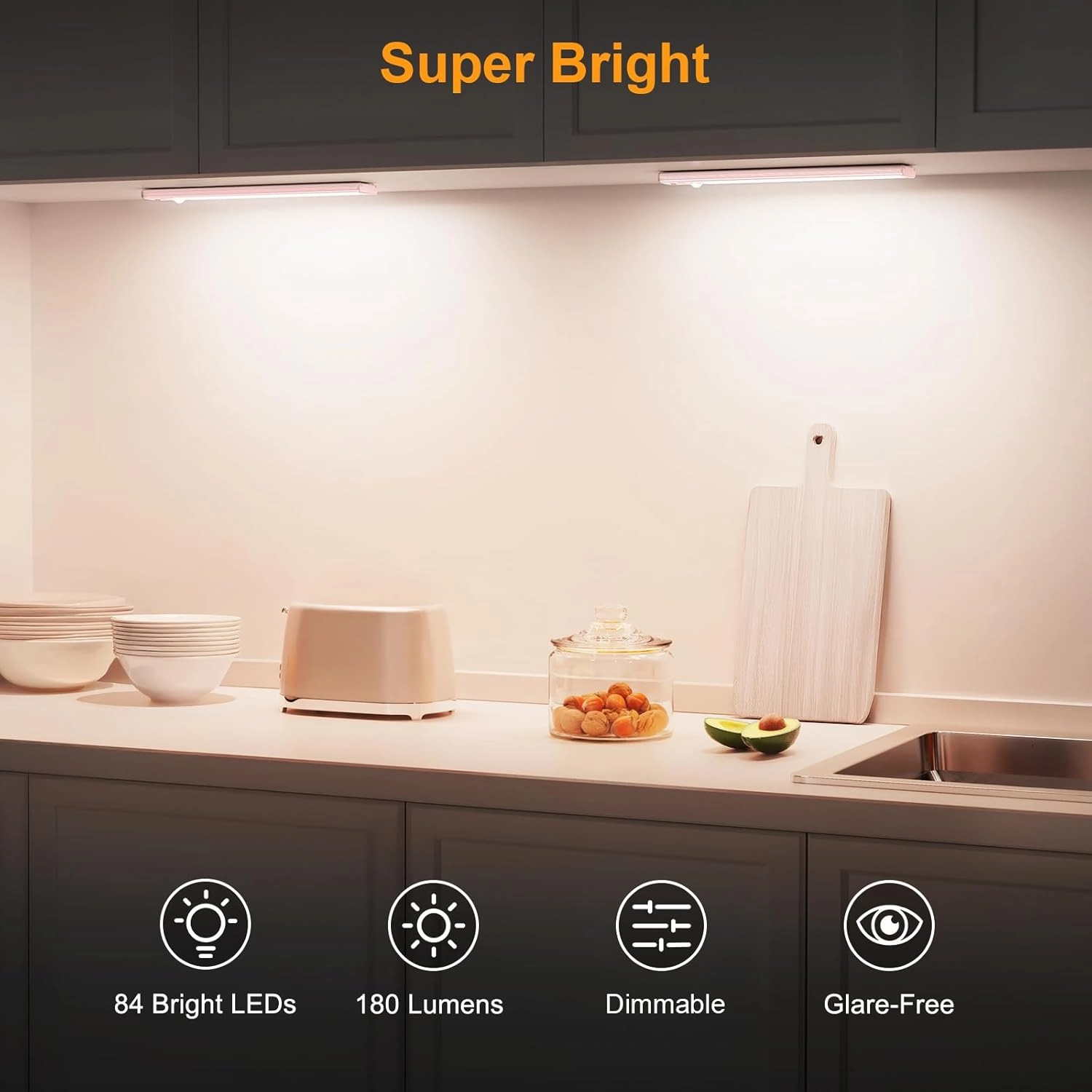 Gritin 10.2inch Under Cabinet Lighting Rechargeable -84 LED Super Bright,3-Color& 5 Level Brightness,4 Modes,Motion Sensor, Long Lasting- Easy Installation Magnetic Closet Lights -2 Pack-Pink