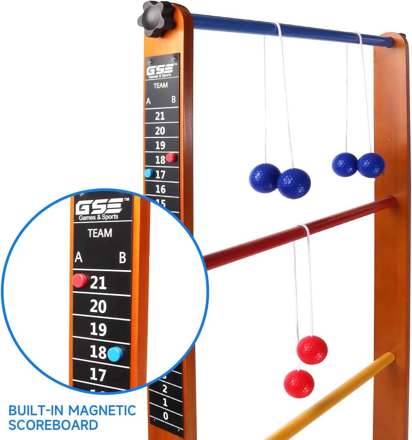 GSE Games & Sports Expert Premium Solid Wood Ladder Ball Toss Game Set with Ladder Ball Bolas & Carrying Case for Outdoor Backyard Lawn