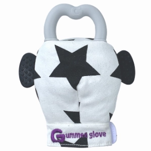 Gummee glove teething mitten Black and White Monochrome with Grey Heart ring