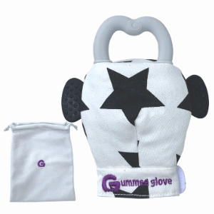 Gummee glove teething mitten Black and White Monochrome with Grey Heart ring