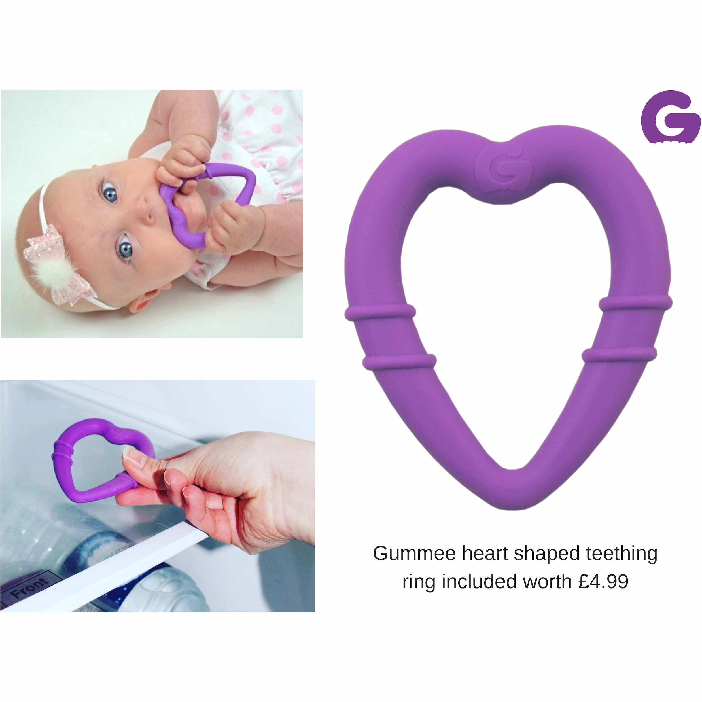 Gummee glove teething mitten Pink and Heart shaped Ring