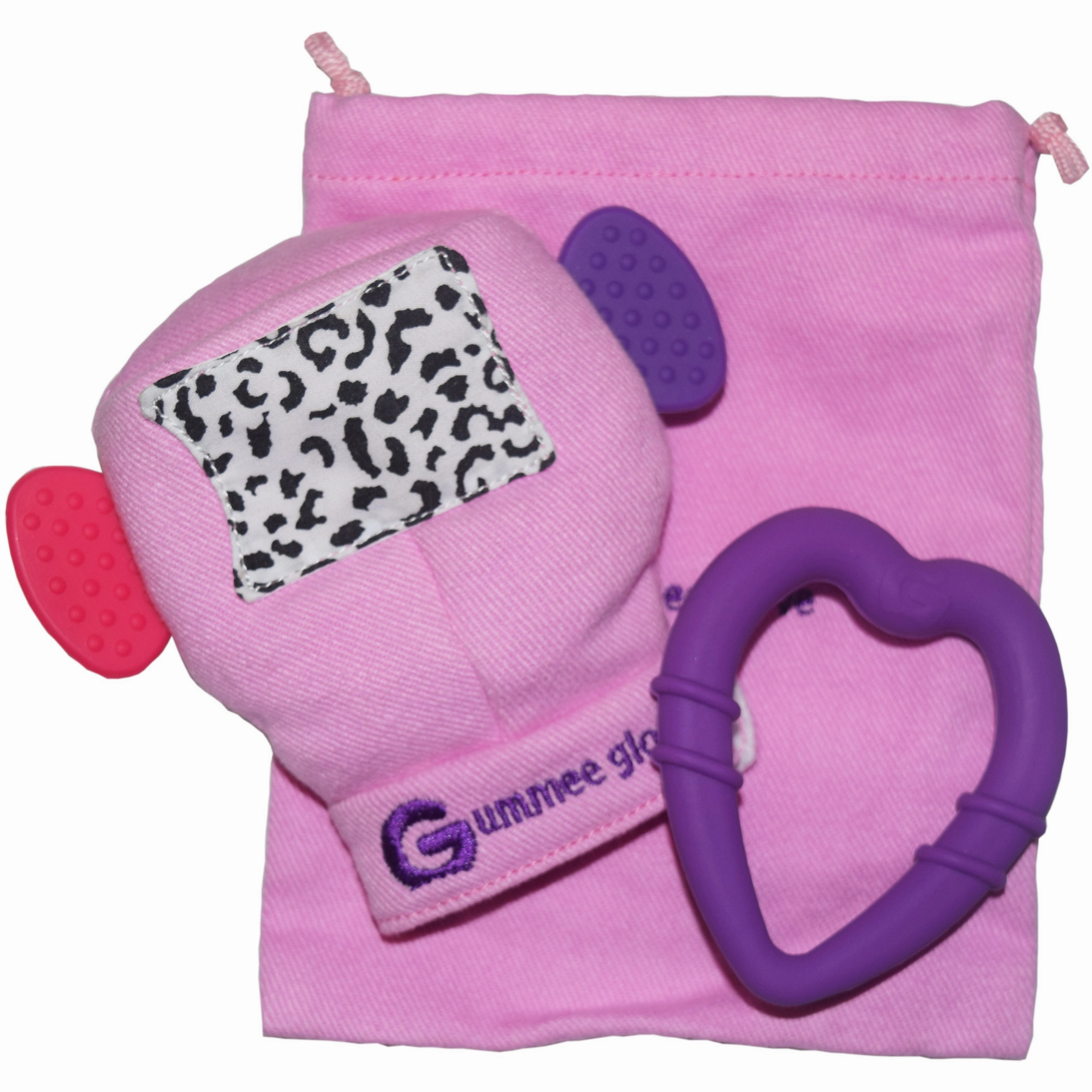 Gummee glove teething mitten Pink and Heart shaped Ring