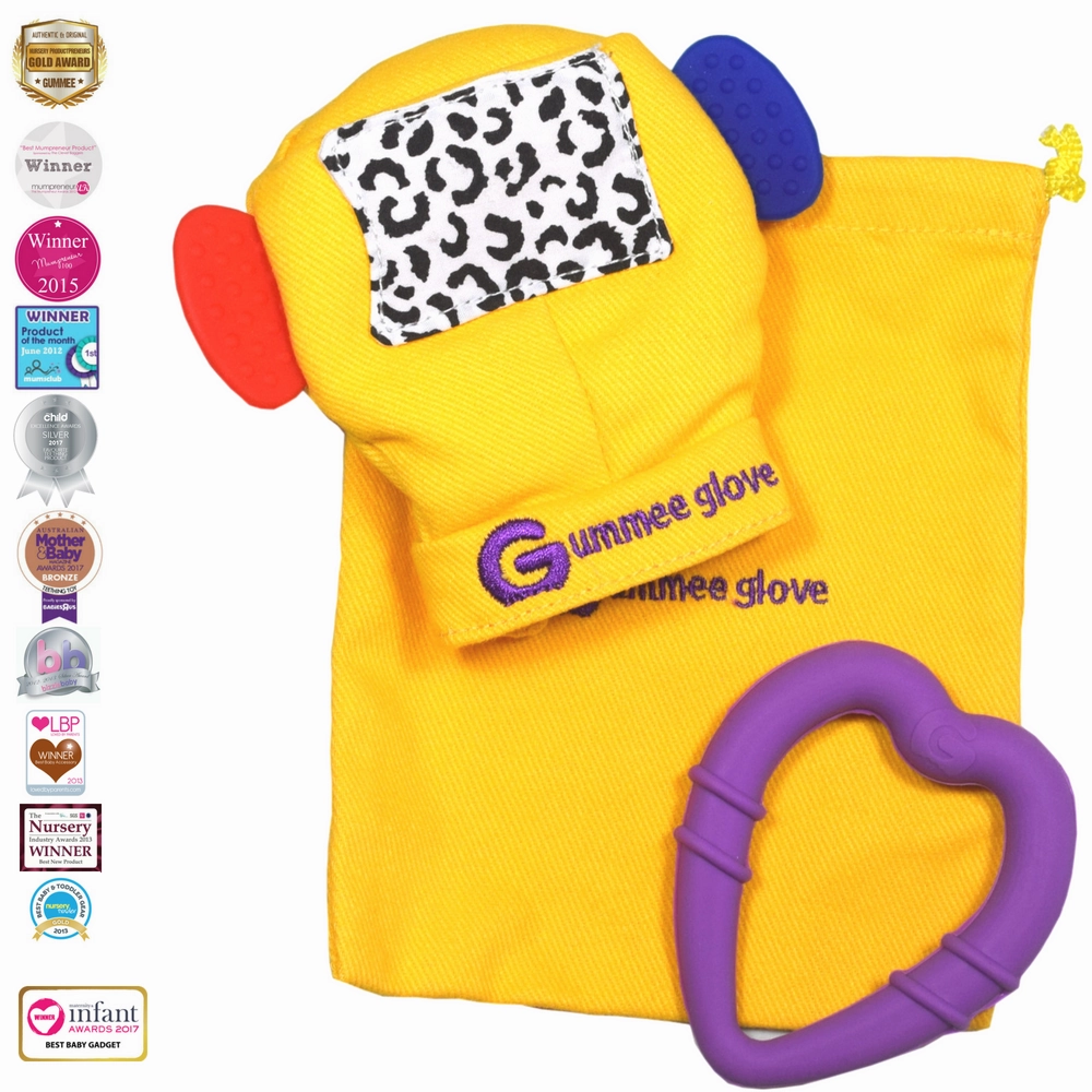 Gummee Glove Teething Mitten Yellow and Heart shaped Ring