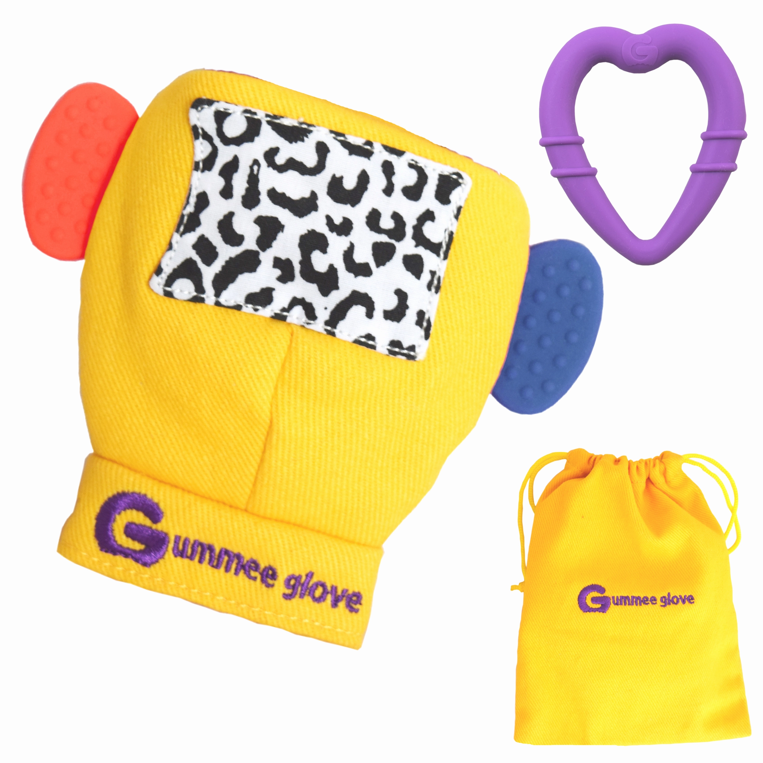 Gummee Glove Teething Mitten Yellow and Heart shaped Ring