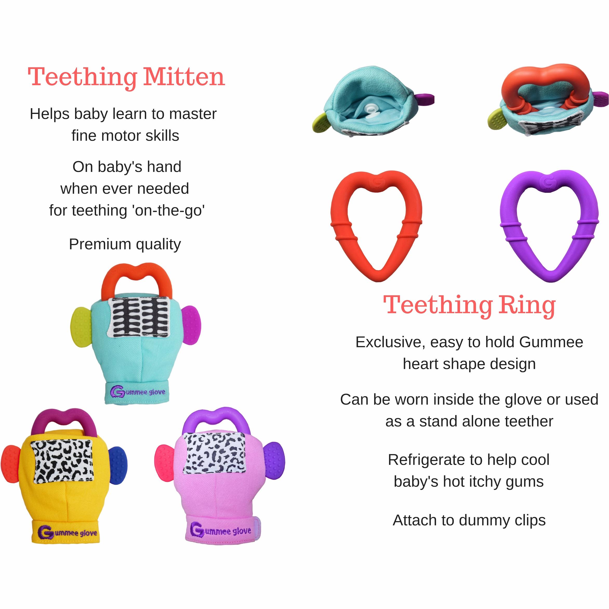Gummee Glove Teething Mitten Yellow and Heart shaped Ring