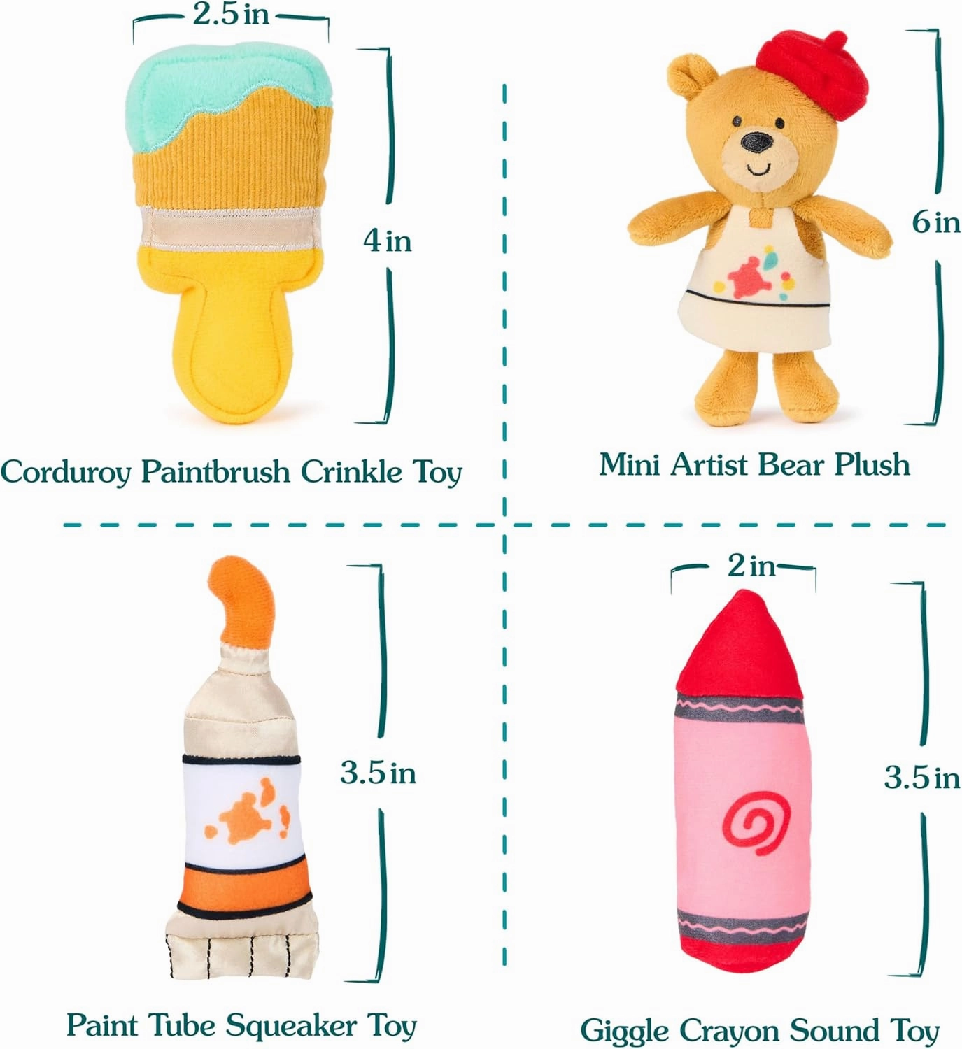 GUND Baby My Little Artist 5-Piece Plush Playset with Rattle, Squeaker and Crinkle Plush Toys, Sensory Toy for Babies and Newborns, 7.5”