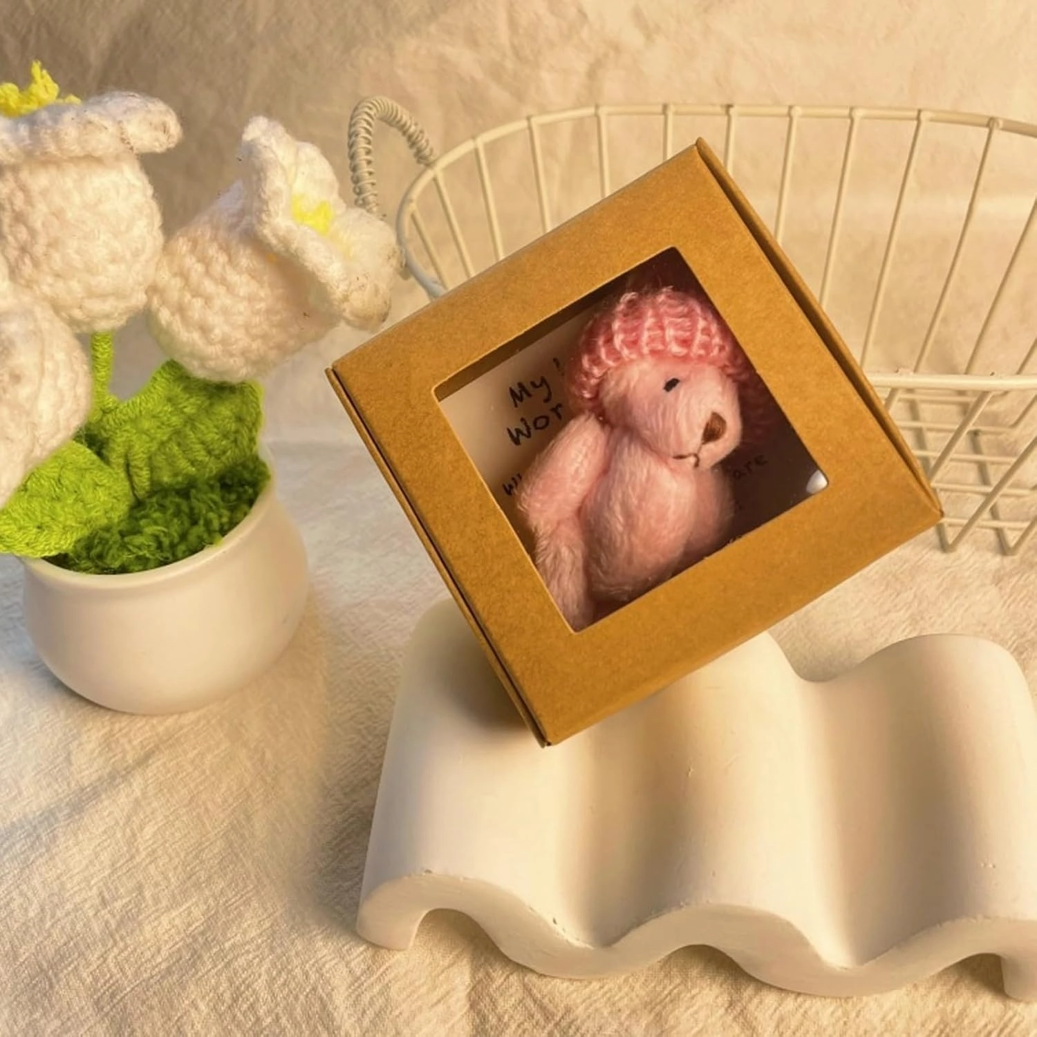 Handmade Mini Plush Teddy Bear in Box, Little Bear in A Box, My Little Worry Bears, Mini Pocket Bears Hug Plush with Emotional Uplifting Support Card, Soft Handmade Teddy Keepsake for Lovers(4pcs)