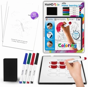 HandMoto Coloring & Drawing Dry-Erase Board – Preschool Learning Activities & Preschool Toys for Ages 3  with 10 Coloring Sheets, 4 Markers & 1 Eraser, Kindergarten Workbooks for Early Education