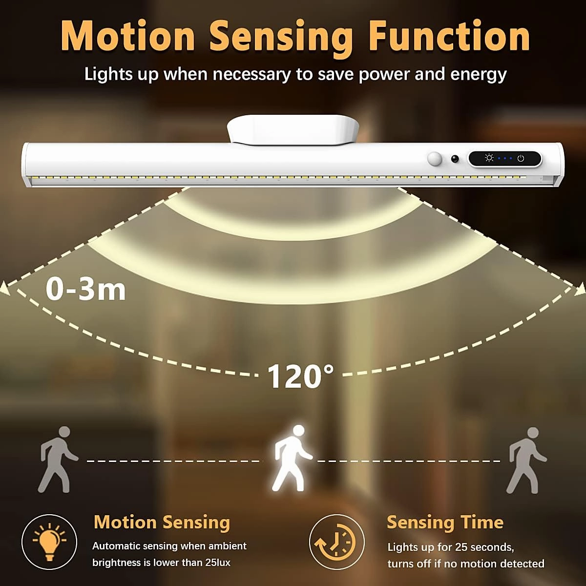 Hapfish Motion Sensor LED Light Bar Indoor, Rechargeable Under Cabinet Lighting Wireless, Magnetic Battery Powered Operated Wall Strip Lights with Remote Control for Desk Mirror Closet – White