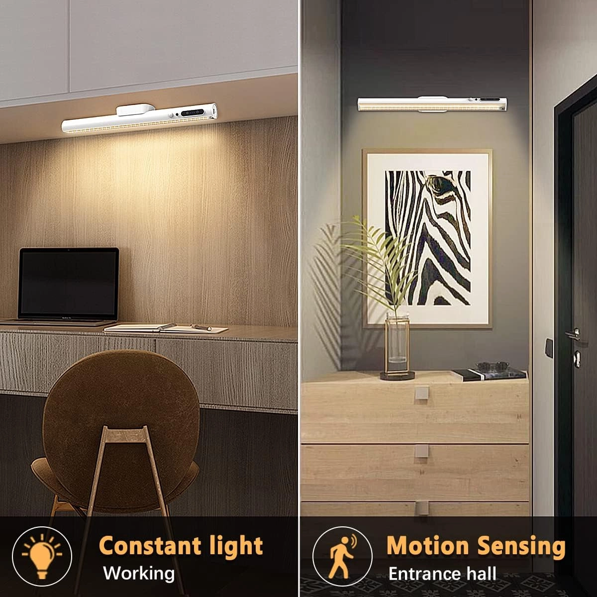 Hapfish Motion Sensor LED Light Bar Indoor, Rechargeable Under Cabinet Lighting Wireless, Magnetic Battery Powered Operated Wall Strip Lights with Remote Control for Desk Mirror Closet – White