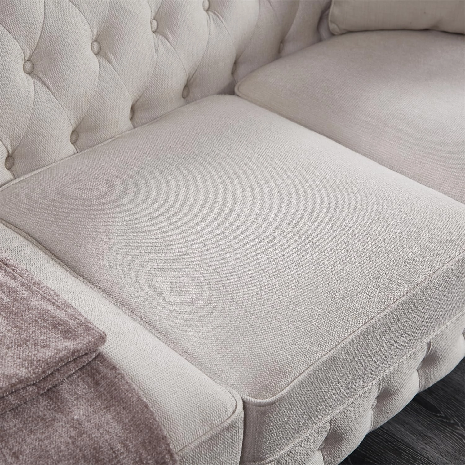 Harper & Bright Designs 3-Seat Chesterfield Sofa with Button Tufted, Nailhead Trim and Solid Wood Legs, Classical Linen Fabric Couch for Living Room, Office, Beige