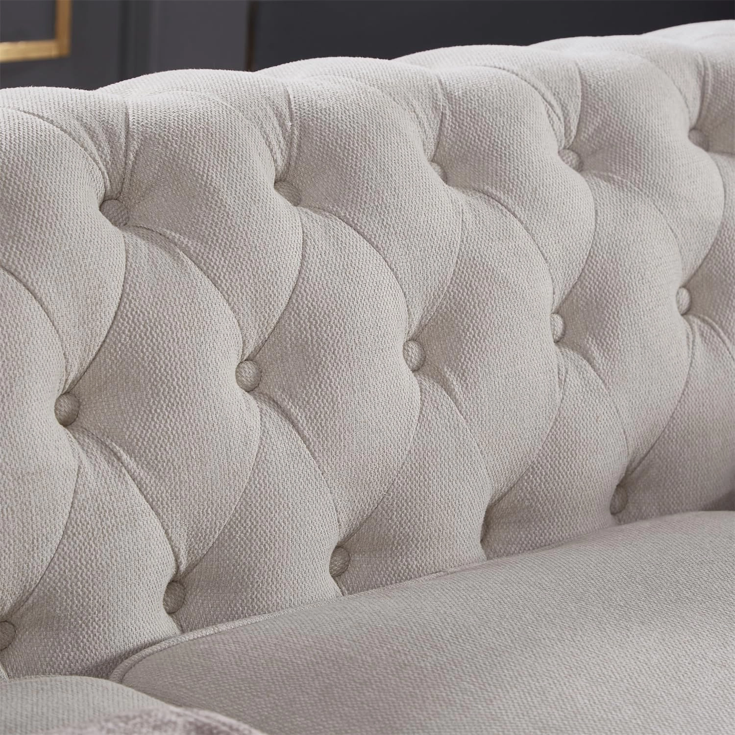 Harper & Bright Designs 3-Seat Chesterfield Sofa with Button Tufted, Nailhead Trim and Solid Wood Legs, Classical Linen Fabric Couch for Living Room, Office, Beige