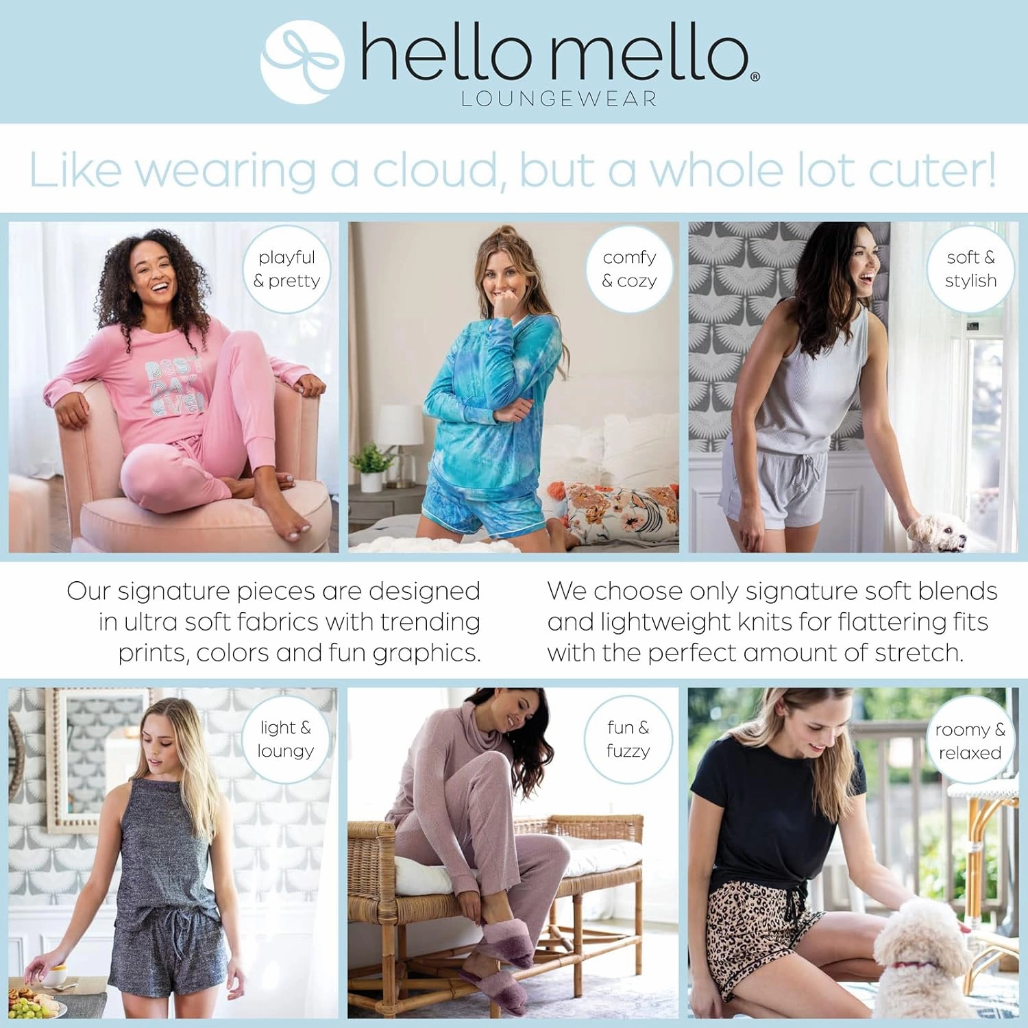 Hello Mello Signature Lounge Pants Womens Soft Pajama Bottoms Elastic Waistband Drawstring Tie
