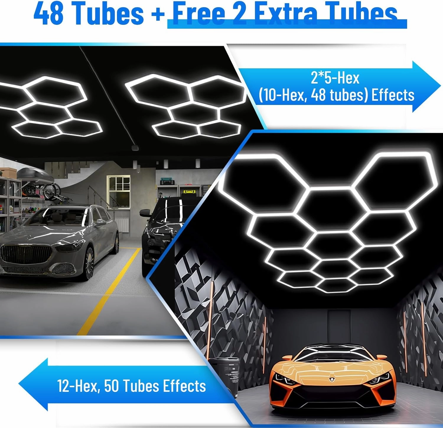 Hexagon Garage Light: Upgraded 10-100% Dimmable LED Garage Hexagon Lights, 50 Packs LED Light, 52800LM Super Bright Hexagon Lights for Garage Gym Basement Hair Salon