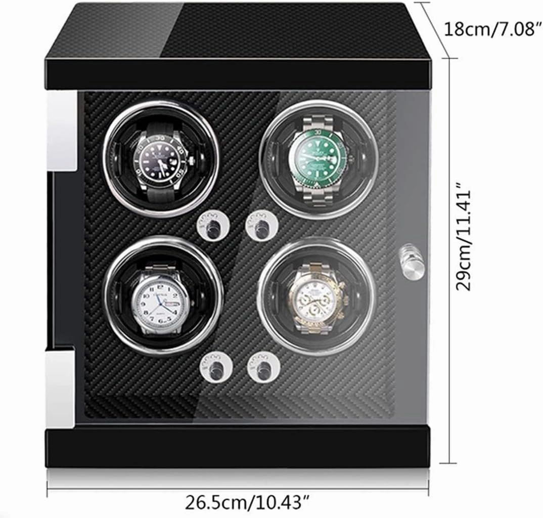 High-End Watch Winder for 4 Watches with LED Lights, Quiet Motor, Adjustable Watch Pillows, Anti-Magnetic Design, Black PU Leather – 4 0(Black Pu)