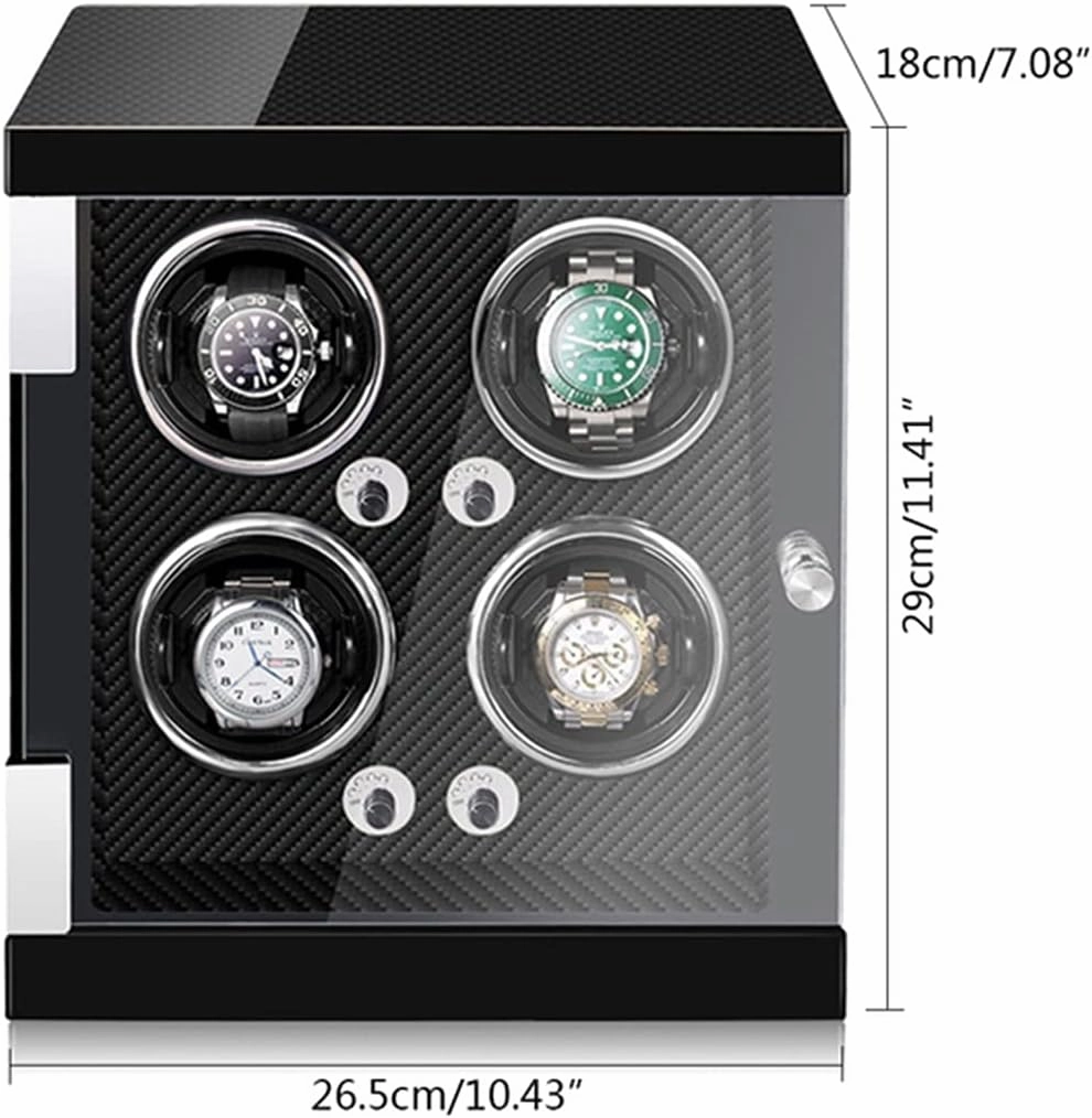 High End Watch Winder for 4 Watches with Led Lights Quiet Motor Adjustable Watch Pillows Watch Rotator Box Fit Lady and Man Watches,Black Pu-4 0