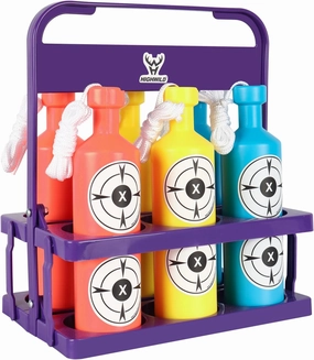 Highwild Plastic Bottle Targets for Shooting - 6 Neon Bottles with Hanging Rope - Includes Foldable Storage Rack - Ideal for Indoor and Outdoor Training