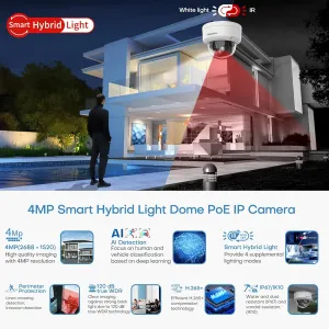 HIKV DS-2CD2143G2-LI 2.8mm 4MP ACU-Sense Dome IP PoE Camera with Smart Hybrid Light, VCA, Human/Vehicle Detection, Smart Color Night Vision, Upgrade DS-2CD2143G2-I, IP67 IK10, Compatible for Hikvision