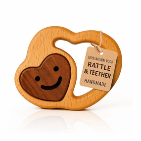 HippoToys Handmade Wooden Baby Rattle & Teething Toy - Premium Baby Rattle for 6-12 Months with 100% Natural Wood - Montessori Interactive Rattle for Sensory Development - Perfect Gift for Newborns