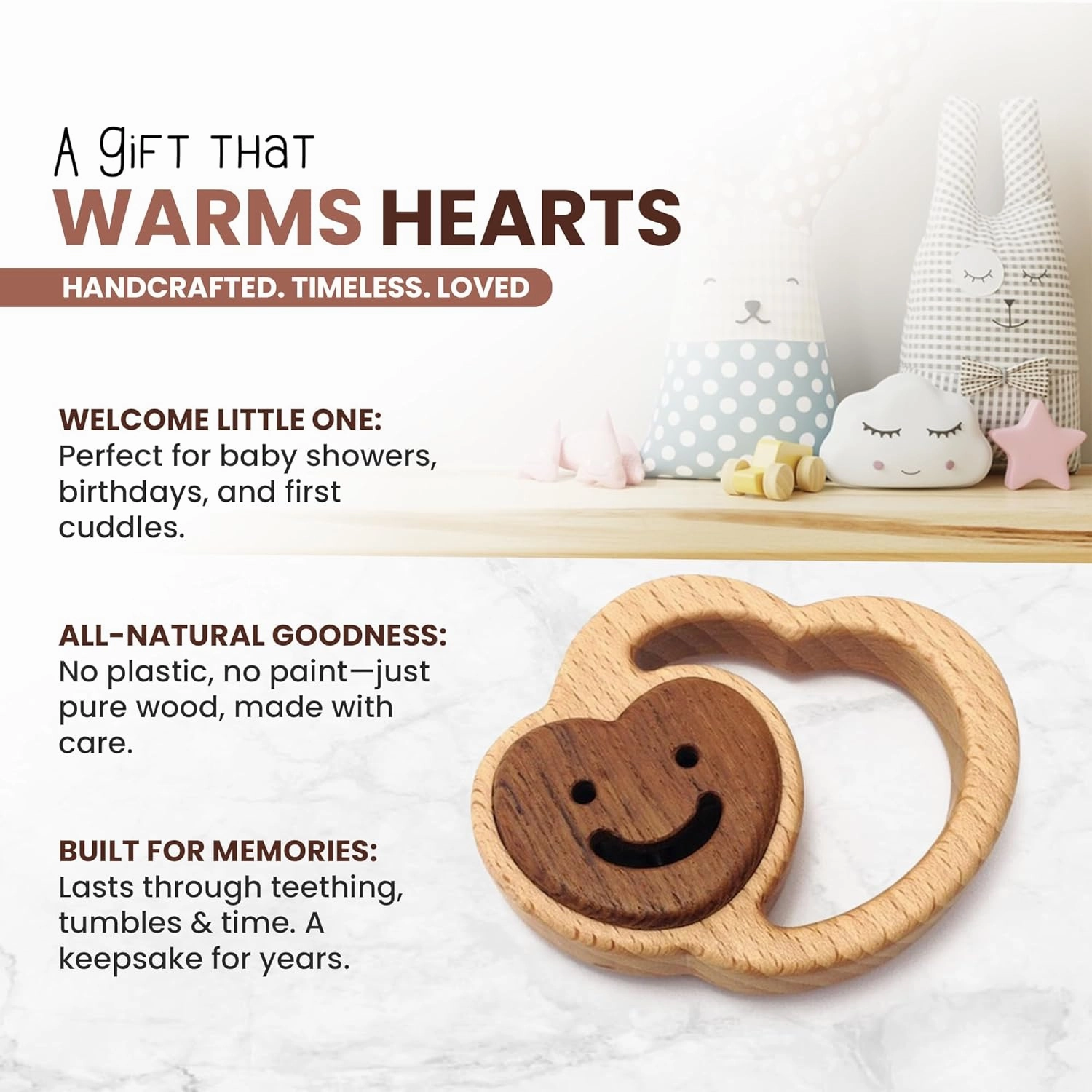 HippoToys Handmade Wooden Baby Rattle & Teething Toy - Premium Baby Rattle for 6-12 Months with 100% Natural Wood - Montessori Interactive Rattle for Sensory Development - Perfect Gift for Newborns