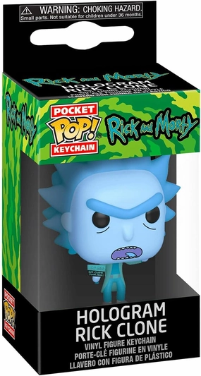 Hologram Rick Clone: Fun ko Pocket Pop! Mini-Figural Keychain & 1 Cartoon Themed Trading Card Bundle (44746)