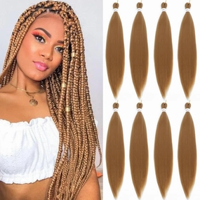 Honey Blonde Braiding Hair Pre Stretched 26 inch 8 packs 27 Braiding Hair Hot Water Setting Hair for Braids (Golden Brown 27#, 26inch)