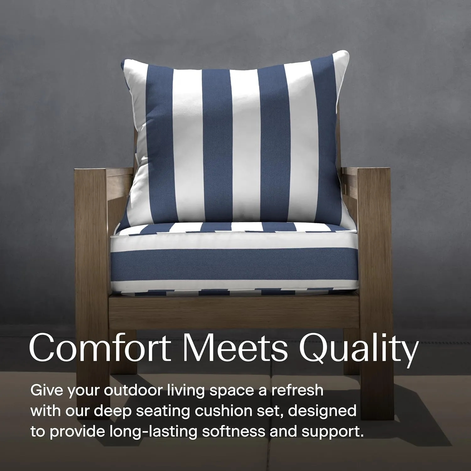 Honeycomb Outdoor Deep Seat, 24" W x 23" D, Cabana Stripe Blue & White Outdoor Chair Cushion