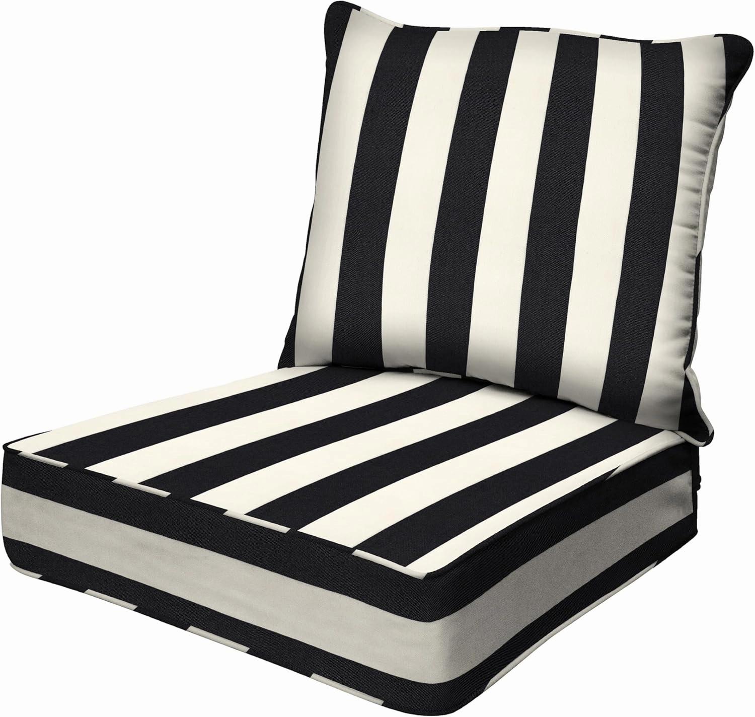 Honeycomb Outdoor Deep Seat, 24" W x 23" D, Cabana Stripe Black & Ivory Outdoor Chair Cushion