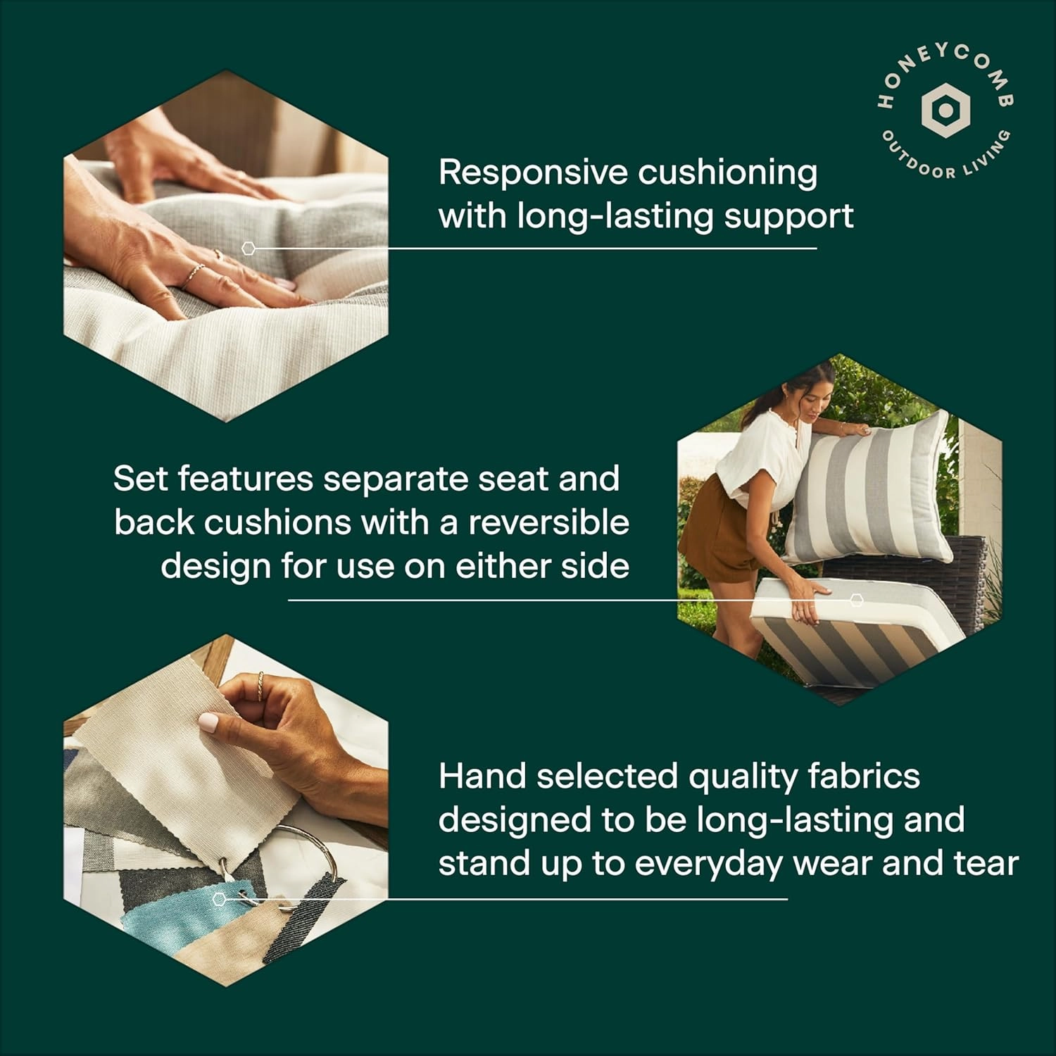 Honeycomb Outdoor Deep Seat, 24" W x 23" D, Cabana Stripe Black & Ivory Outdoor Chair Cushion