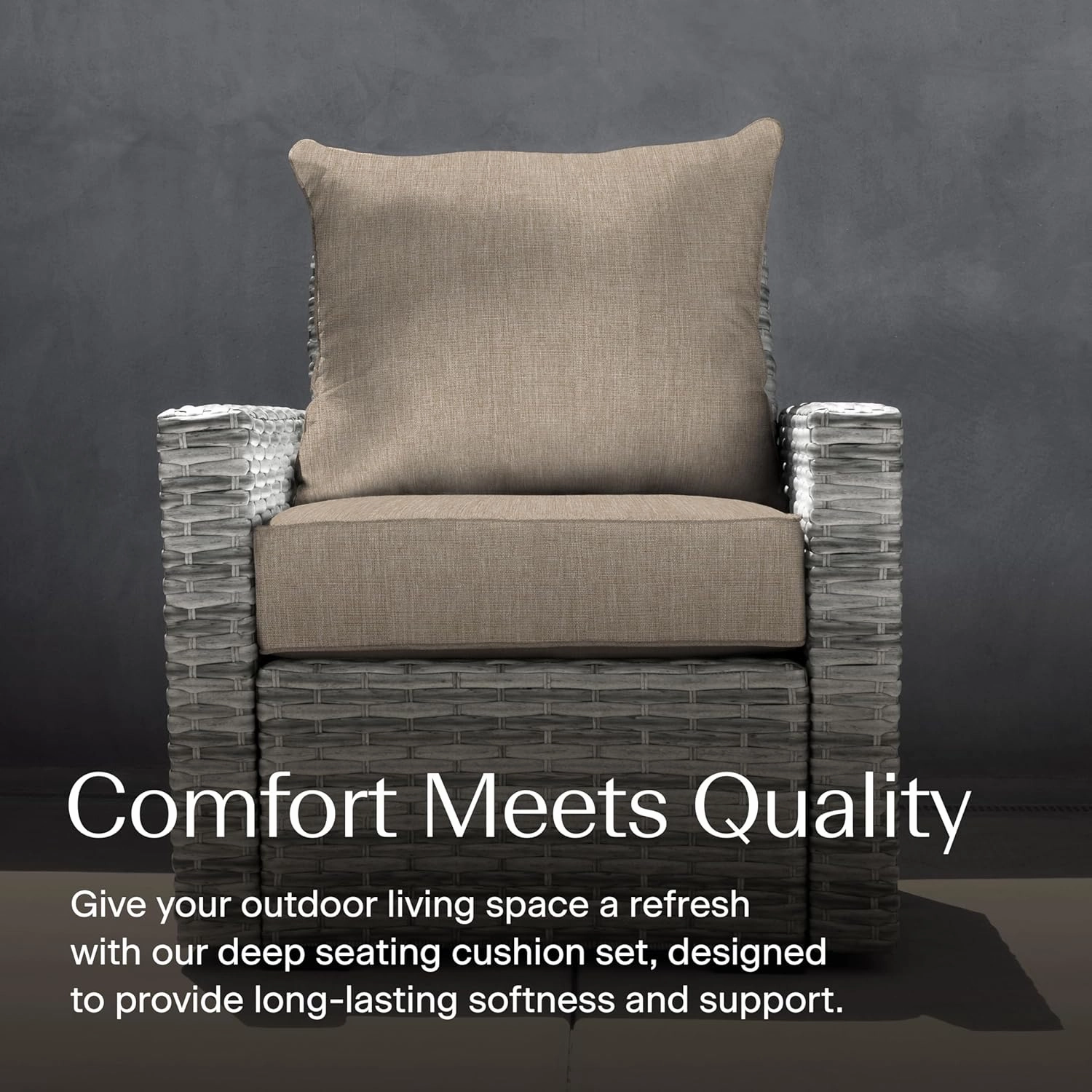 Honeycomb Outdoor Deep Seat, 24" W x 23" D, Textured Solid Birch Tan Outdoor Chair Cushion
