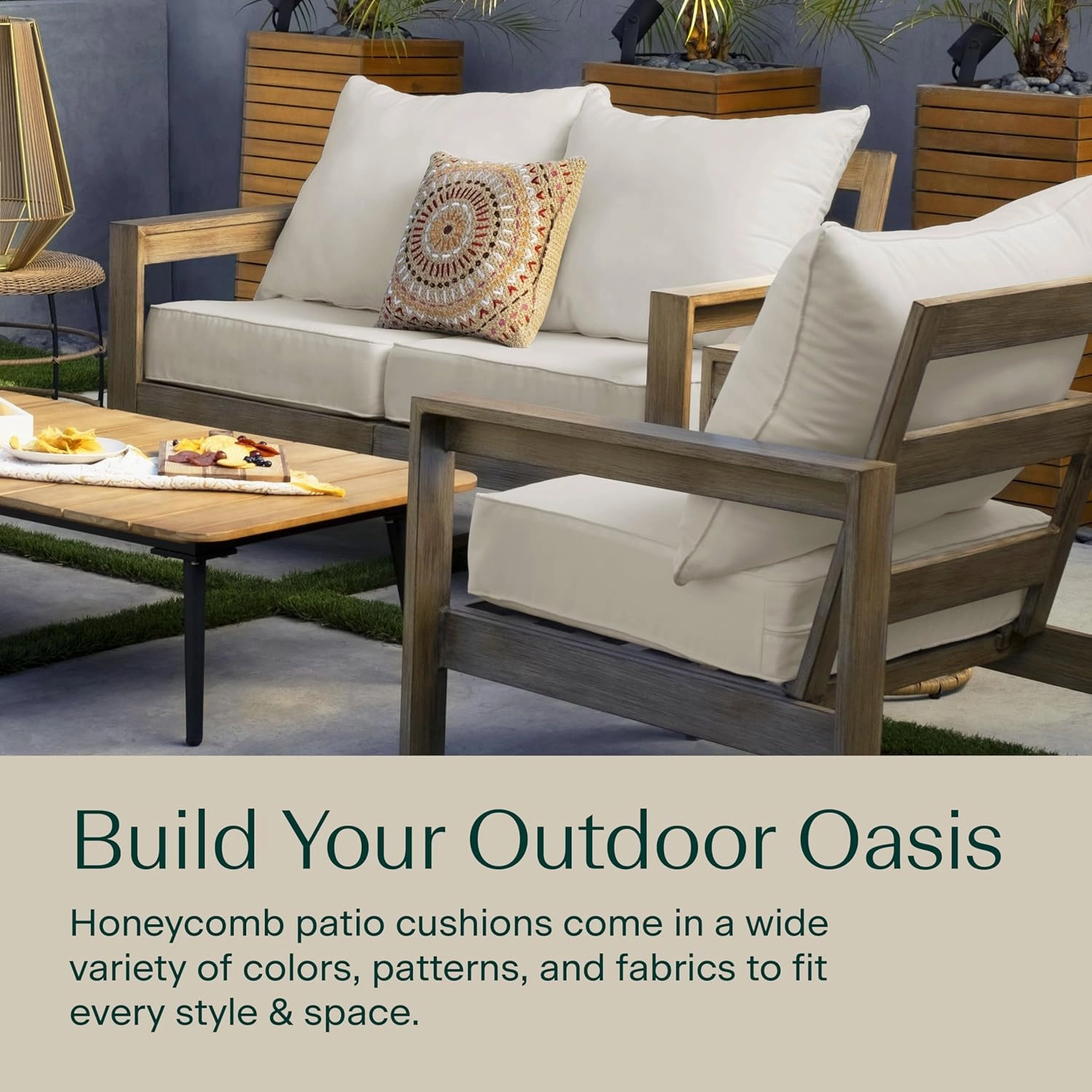 Honeycomb Outdoor Deep Seat, 24" W x 23" D, Textured Solid Birch Tan Outdoor Chair Cushion