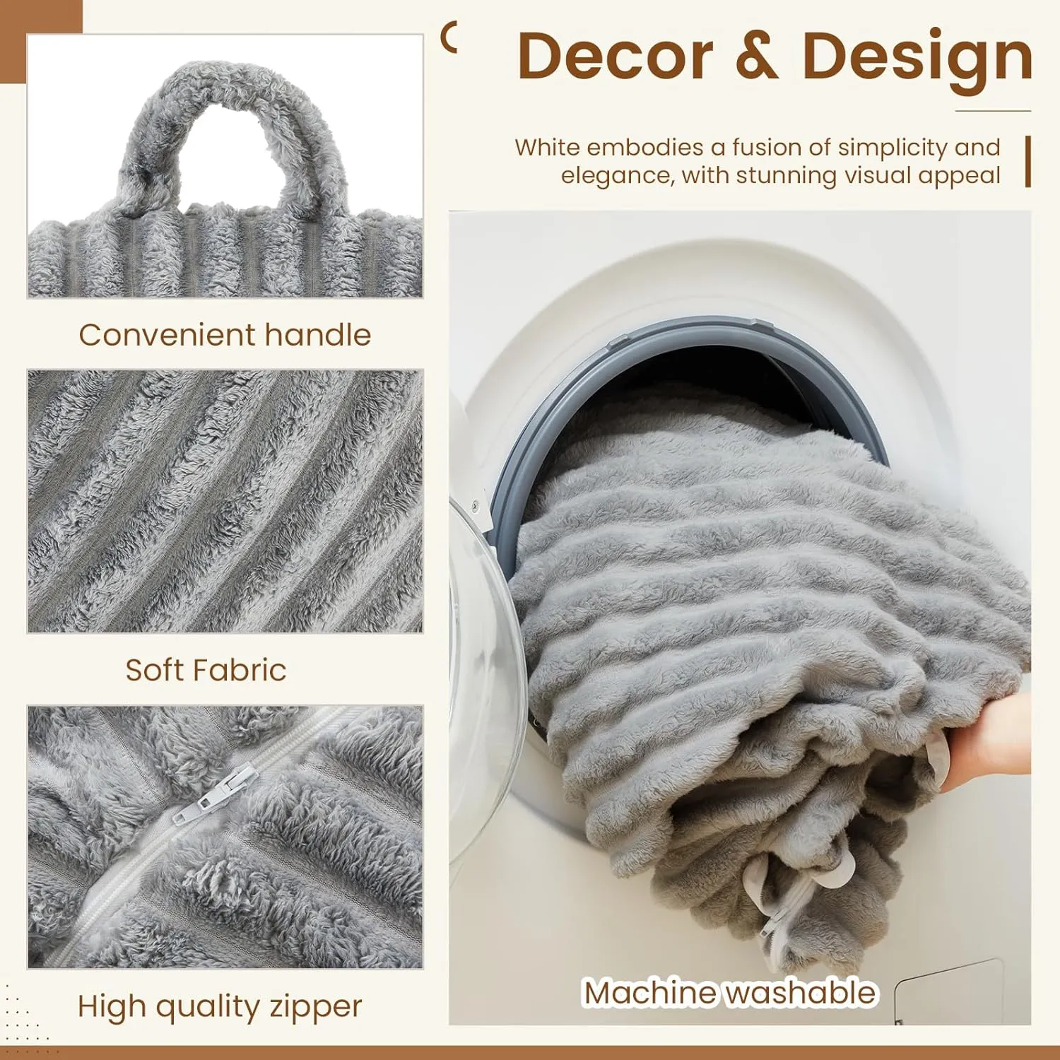 Honeydak Fluffy Stuffed Animal Storage Bean Bag Chair Cover (No Filler) Comfy Bean Bag Cover Without Filling or Home Bedroom Decor Organizing Plush Doll Textile Holder(Dark Gray,L)