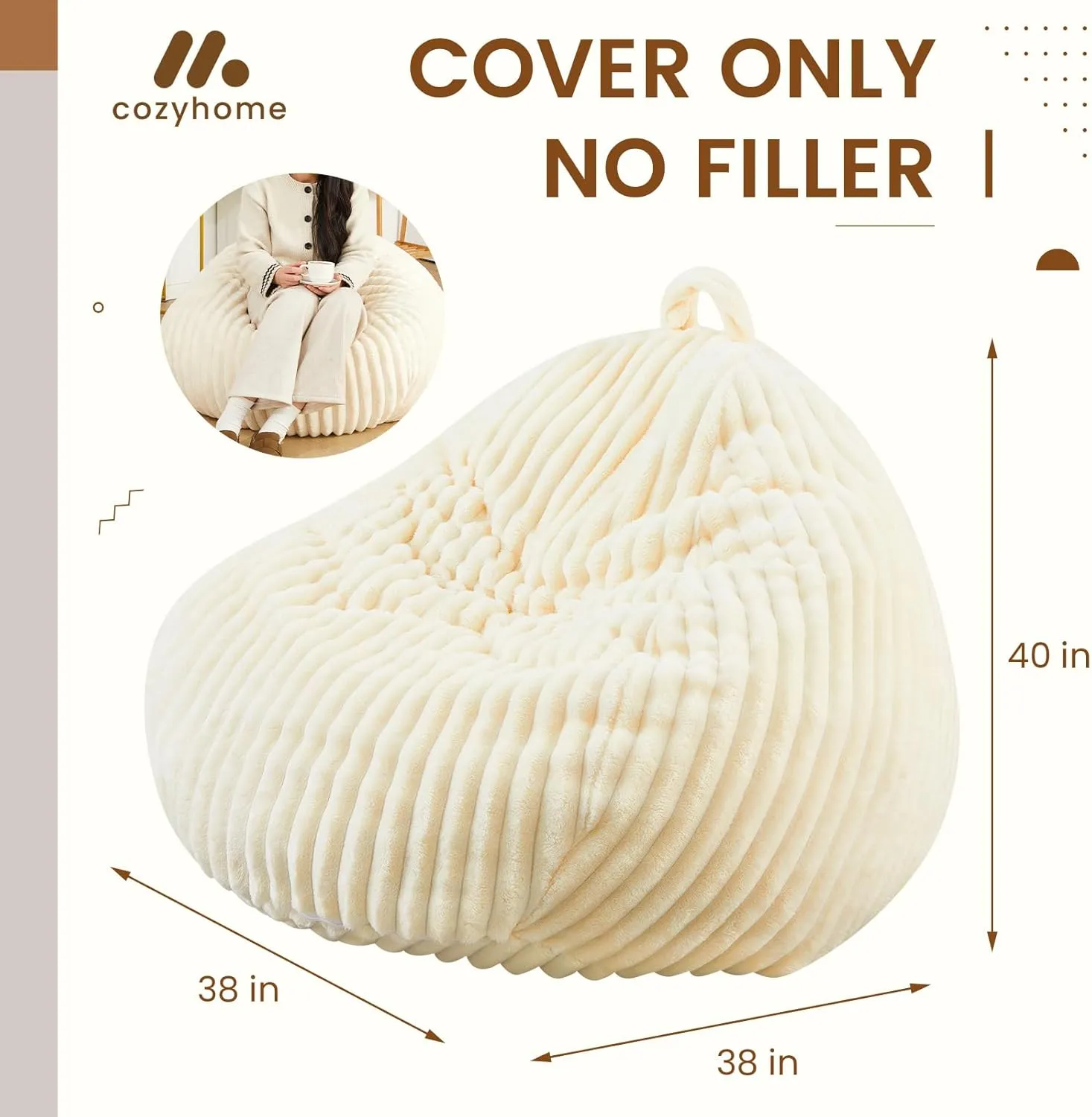 Honeydak Fluffy Stuffed Animal Storage Bean Bag Chair Cover (No Filler) Comfy Bean Bag Cover Without Filling or Home Bedroom Decor Organizing Plush Doll Textile Holder(White,L)