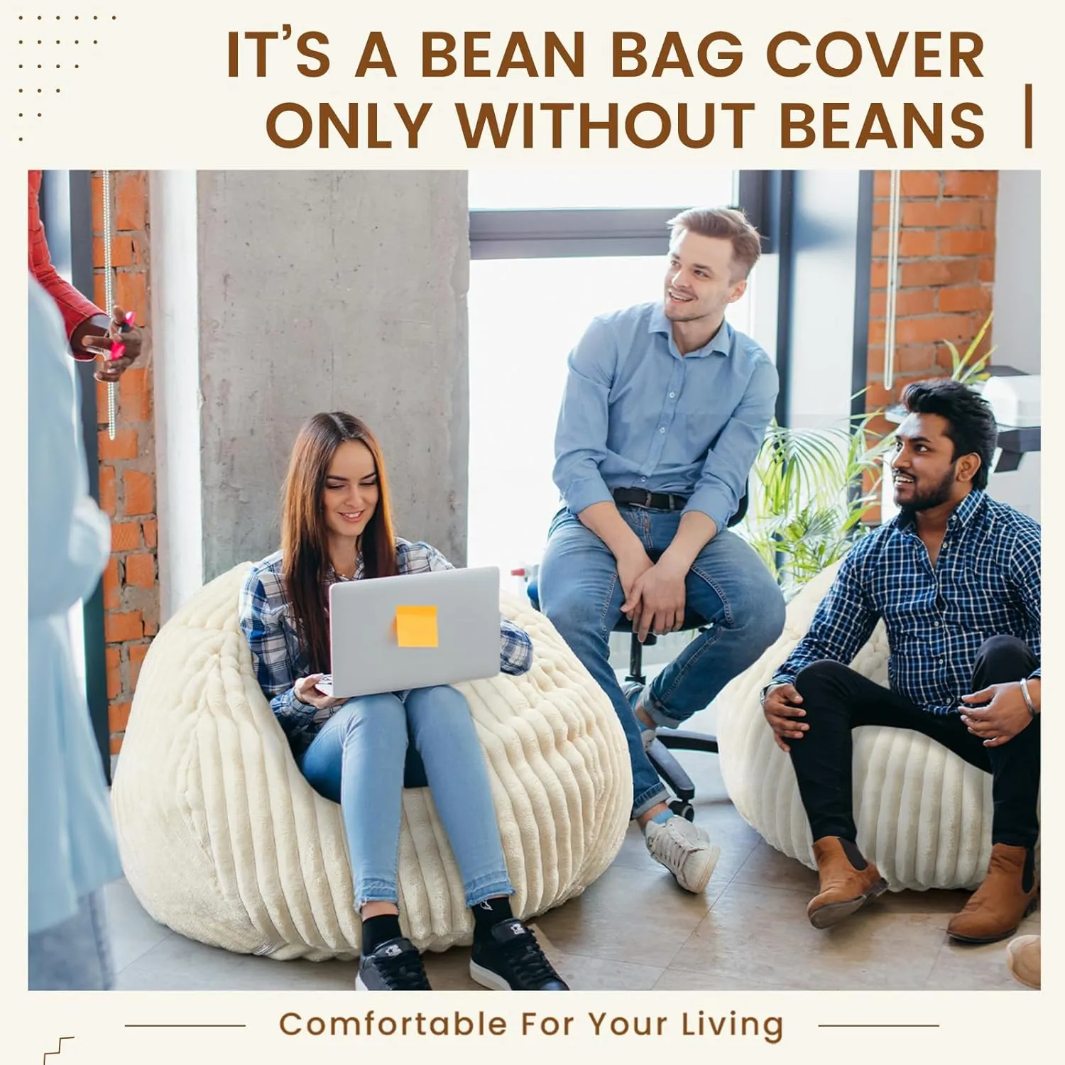 Honeydak Fluffy Stuffed Animal Storage Bean Bag Chair Cover (No Filler) Comfy Bean Bag Cover Without Filling or Home Bedroom Decor Organizing Plush Doll Textile Holder(White,L)